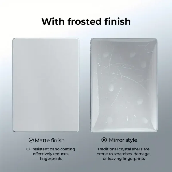 User typing on MacBook with clear protective case