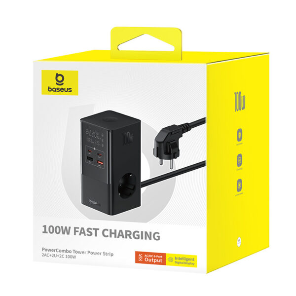 Baseus PowerCombo Tower Power Strip 2AC+2U+2C 100W - Image 3