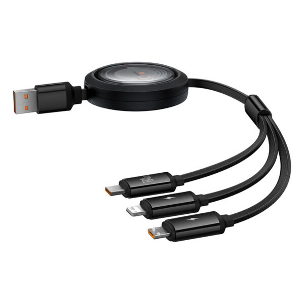 Baseus Free2Draw Retractable Crystal Fast Charging USB to M+L+C 100W - Image 2