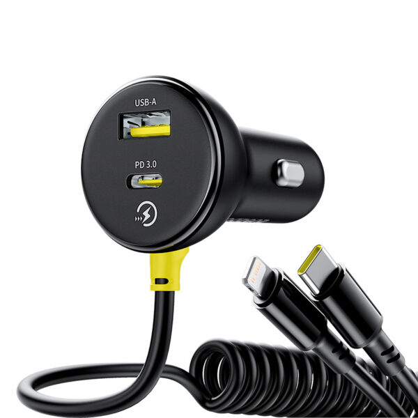 Baseus Circular Plastic Car Charger (U+C) + (C&L) Cable 60W - Image 4