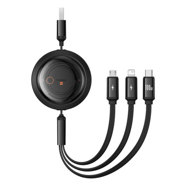 Baseus Free2Draw Retractable Crystal Fast Charging USB to M+L+C 100W