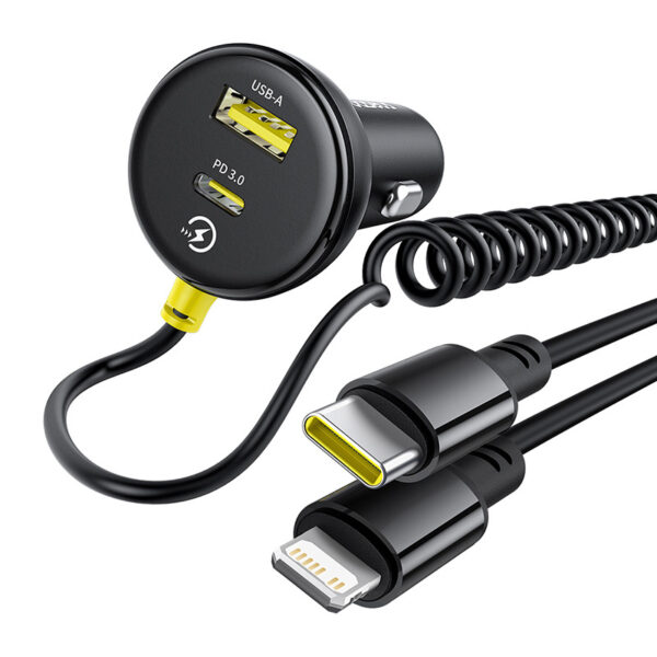 Baseus Circular Plastic Car Charger (U+C) + (C&L) Cable 60W - Image 5