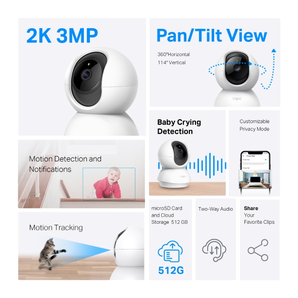 TP-Link Tapo TC71 2K Pan/Tilt Home Security Wi-Fi Camera - Image 2